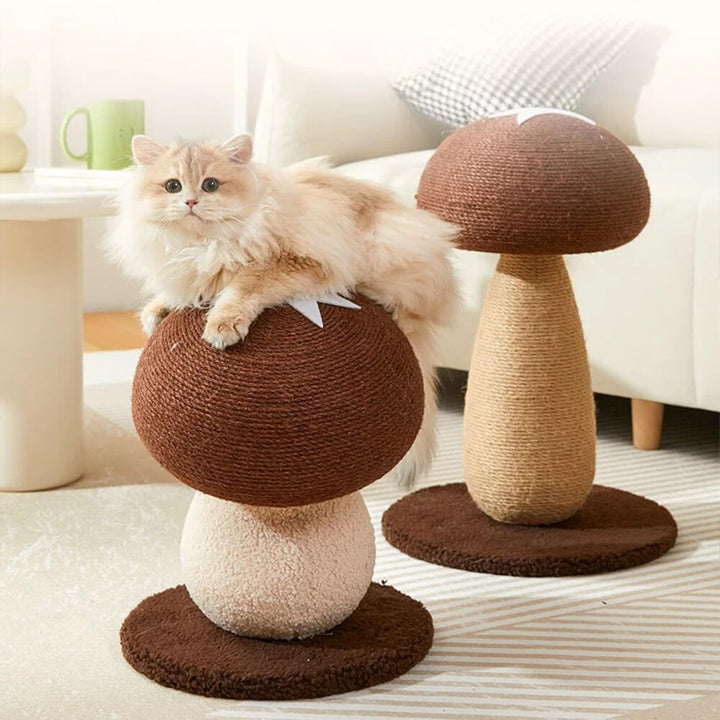 Large natural sisal mushroom scratching post, providing ample scratching space for cats