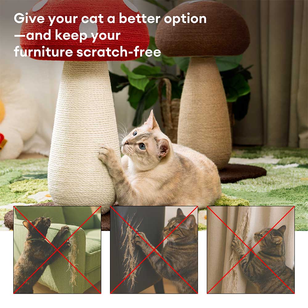 Natural sisal mushroom cat tree, ideal scratching post for large breed cats
