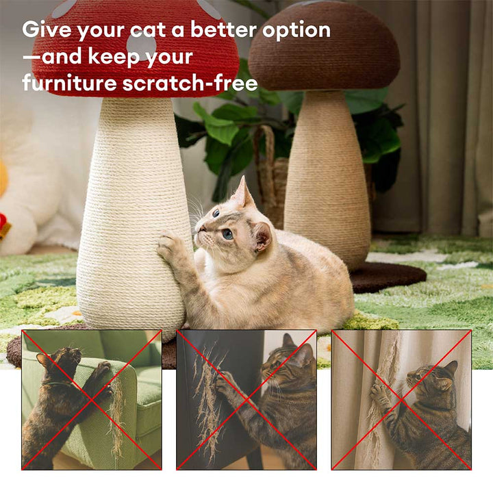 Natural sisal mushroom cat tree, ideal scratching post for large breed cats