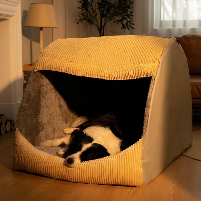 Large detachable flannel dog bed, gray color, with soft inner cushion for pet comfort. Cozy pet den.
