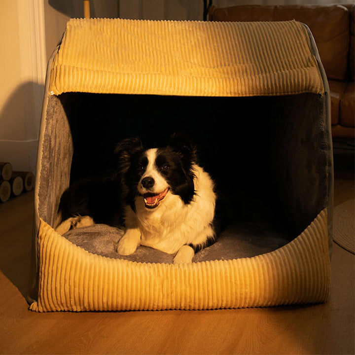 Detachable flannel pet bed, large, providing a warm and secure sleeping environment for dogs.