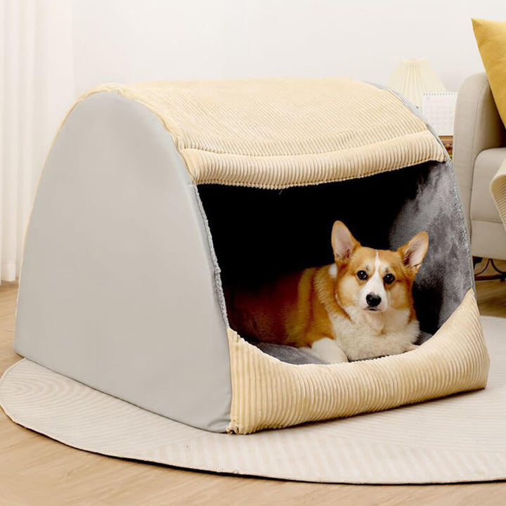 Cozy large dog bed, flannel material, with removable top for versatile use. Pet comfort.