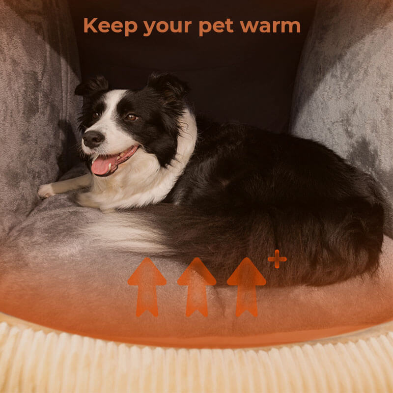 Large gray pet bed, flannel fabric, with a removable top making it a versatile dog comfort item.