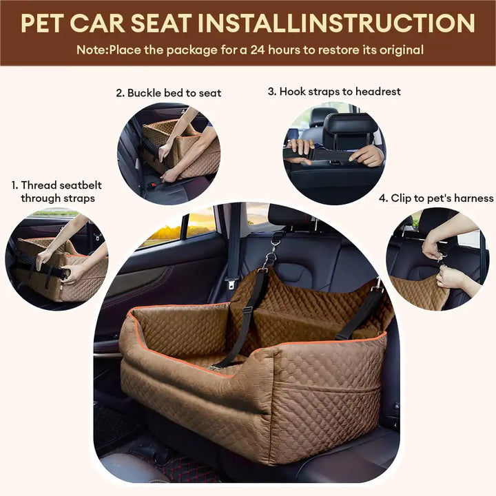 Dog car booster seat bed with plush washable cover, ensuring pet safety in the back seat, large dog