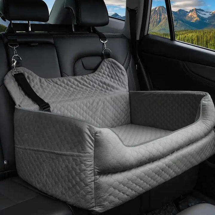Car safety booster seat for large dogs, washable cover, comfortable memory foam for pet travel