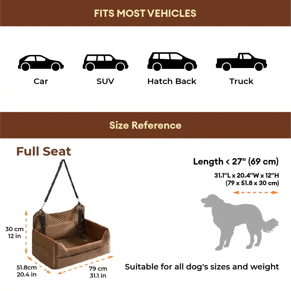 Washable dog car seat bed for back seat, enhances pet safety and comfort on road trips, portable