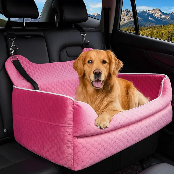 Large dog car accessory: booster seat bed with washable memory foam cover for back seat safety