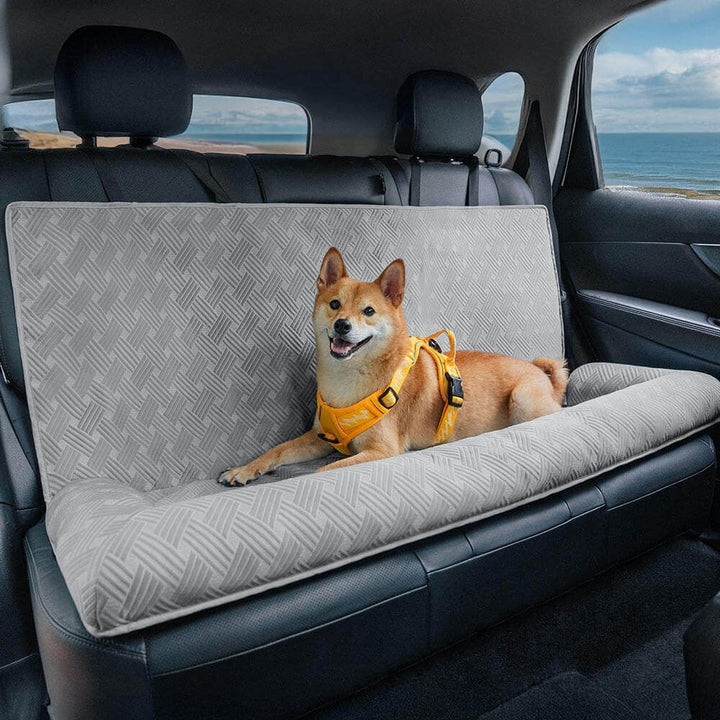 Beige cooling bolster pet car seat designed for large dogs, offering comfort and safety in transit.