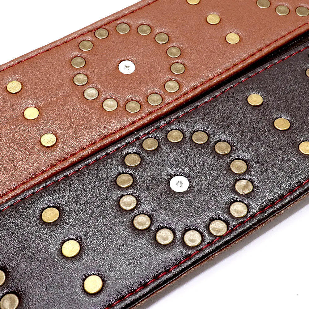 Comfortable large dog leather collar with smooth rivets and rounded metal accents for safety