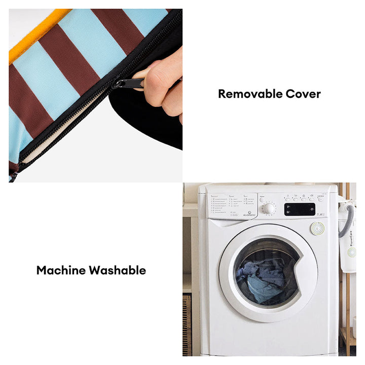 Waterproof dog bed with foldable feature, striped, ensuring easy transport and pet comfort.
