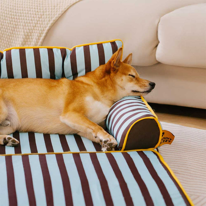 Durable foldable dog bed, waterproof, striped, providing a soft and supportive pet sofa.