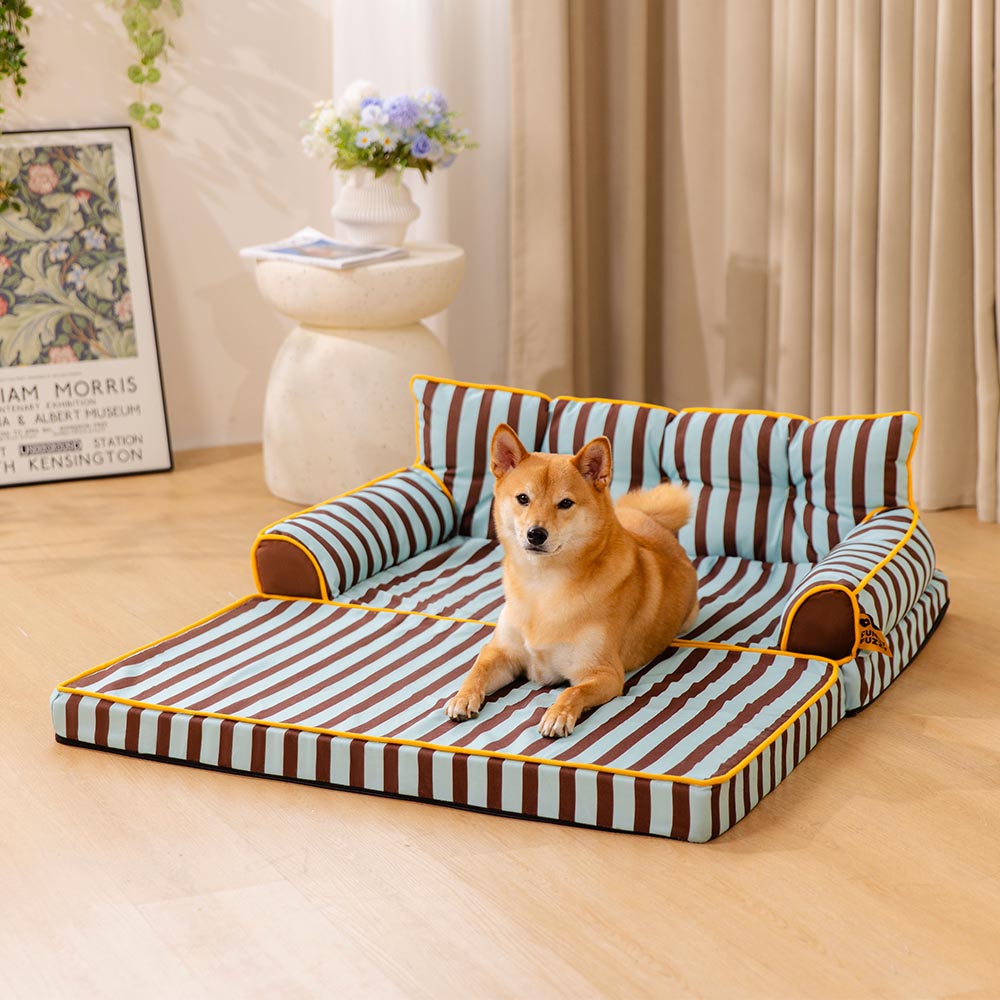 Foldable pet sofa bed, waterproof, striped, a durable dog bed for prolonged use.