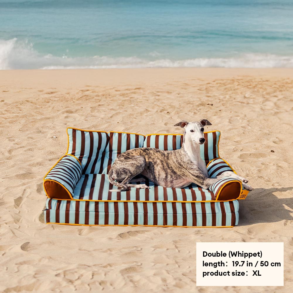 Comfortable dog sofa bed, waterproof, foldable striped pattern, a premium pet accessory.