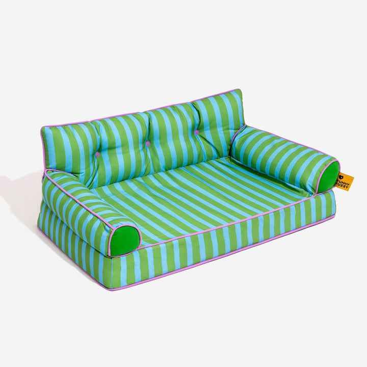 Foldable waterproof dog sofa, striped, suitable for large dogs needing extra support.