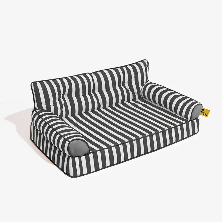 Large dog sofa, waterproof, foldable, striped, offering a cozy retreat for your beloved pet.