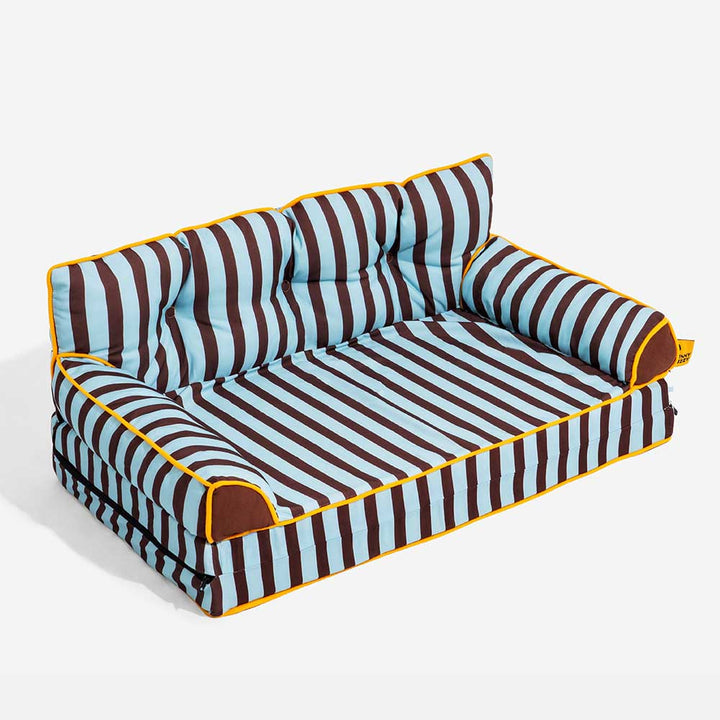 Pet-friendly waterproof dog bed, foldable, striped, ensuring long-lasting comfort and style.