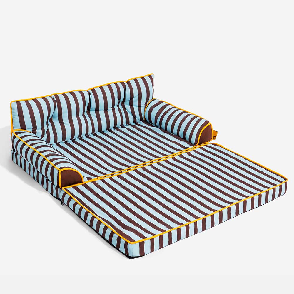 Foldable dog bed, waterproof, striped, a must-have pet accessory for easy home maintenance.