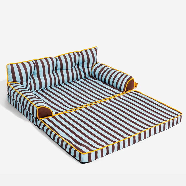 Foldable dog bed, waterproof, striped, a must-have pet accessory for easy home maintenance.