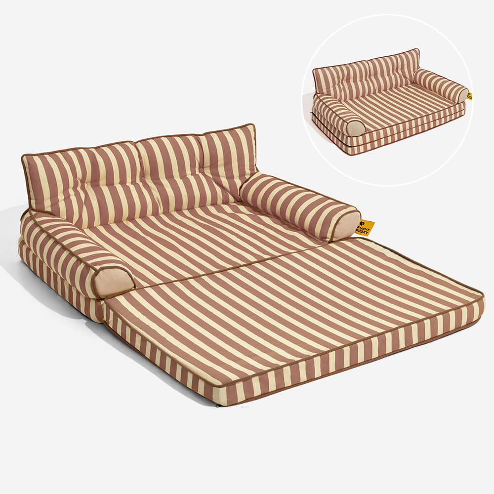 Waterproof and foldable dog sofa bed, striped, providing a safe and cozy spot for large dogs.