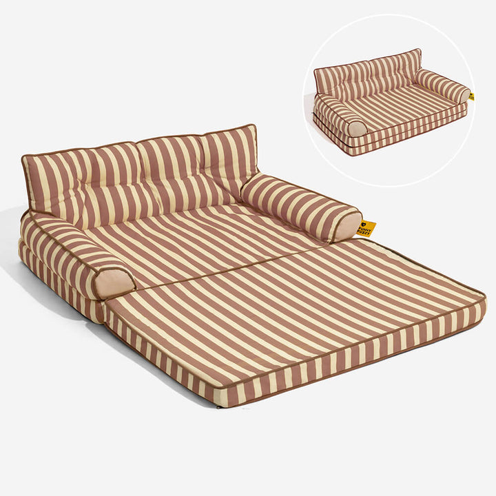 Waterproof and foldable dog sofa bed, striped, providing a safe and cozy spot for large dogs.