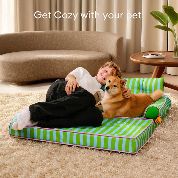 Foldable pet bed, waterproof, striped, a durable and comfortable sofa for any dog size.