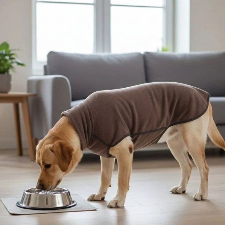 Black Labrador in warm, durable dog windproof water-resistant winter coat for large breeds.