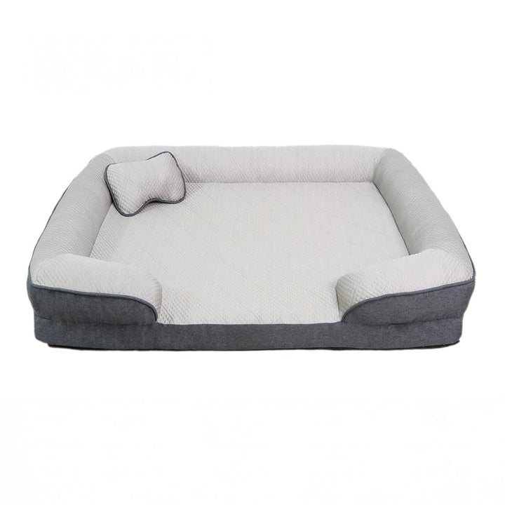 Stylishly designed large cooling orthopedic dog bed, blending with modern home decor.