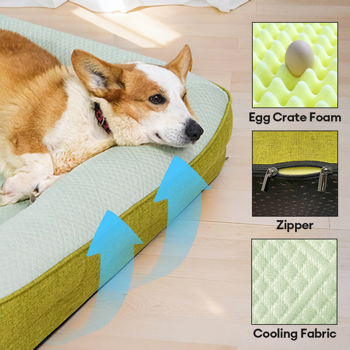 Close-up of the cooling fabric on a large orthopedic dog bed, soft and pet-friendly.