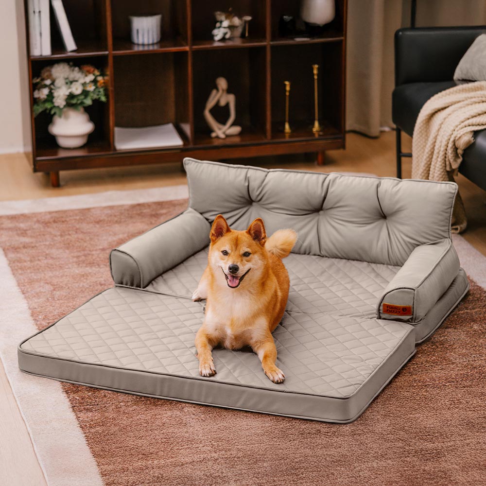 Orthopedic dog bed, large, foldable, faux leather, designed for pet comfort and joint health
