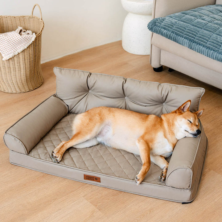 Durable faux leather dog bed, large, orthopedic, waterproof, and easy to maintain