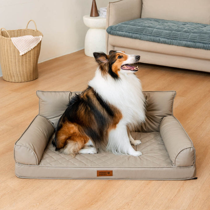 Waterproof faux leather orthopedic pet bed, large, designed for easy cleaning and durability