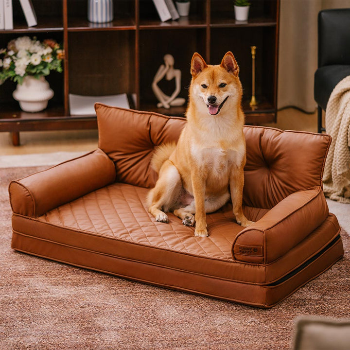 Orthopedic dog bed for large breeds, foldable and waterproof faux leather for comfort