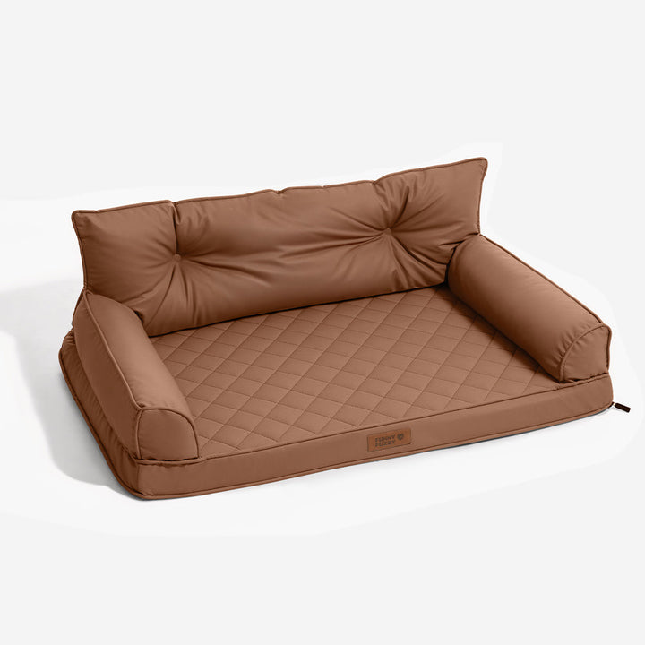 Brown faux leather orthopedic dog bed, large, waterproof and foldable pet comfort solution
