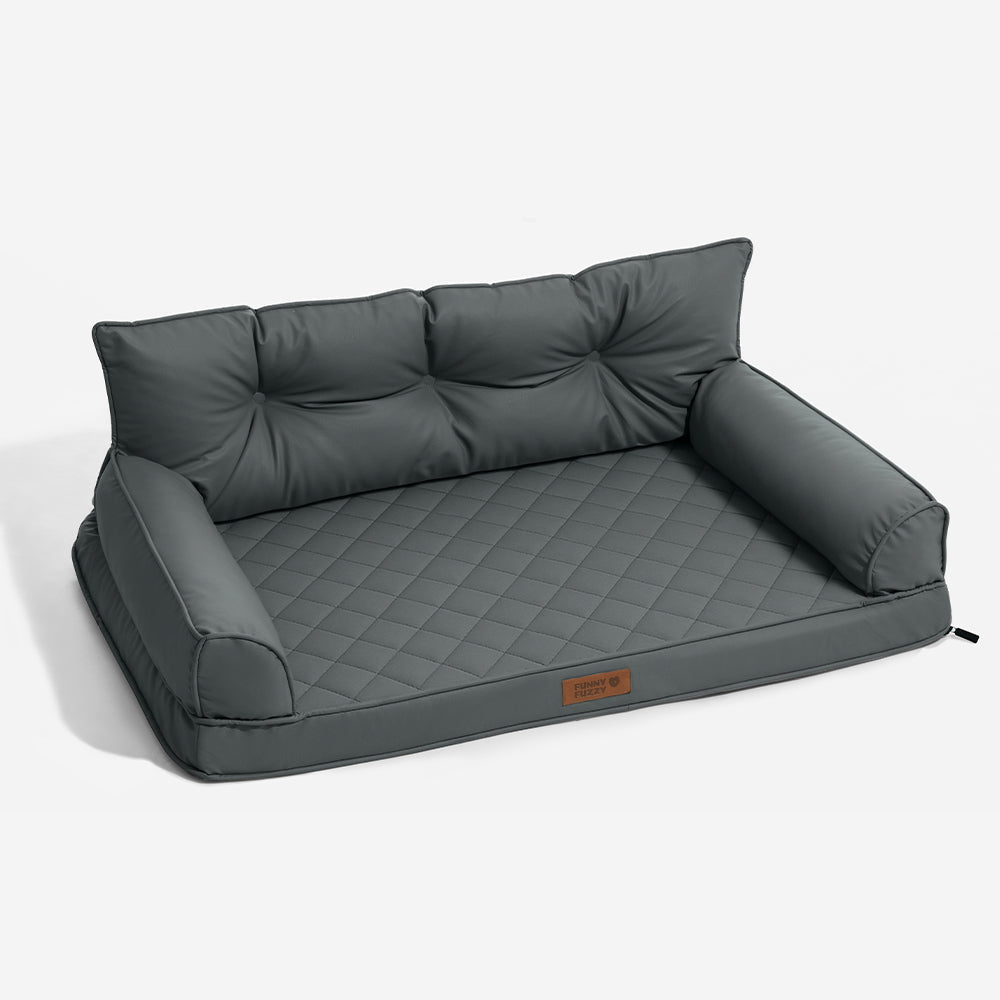 Large orthopedic faux leather dog bed, waterproof, foldable, and easy to clean pet lounge
