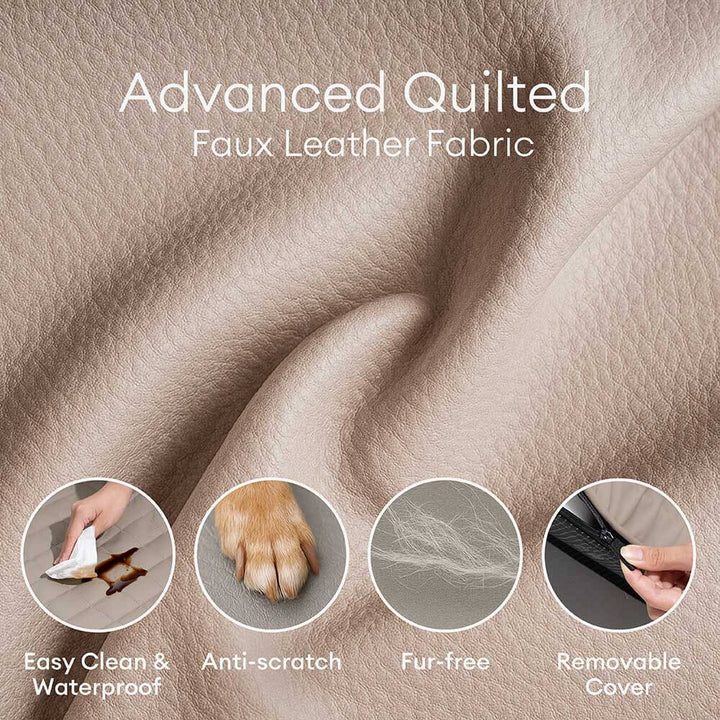 Comfortable large dog bed, foldable orthopedic design, durable brown faux leather finish