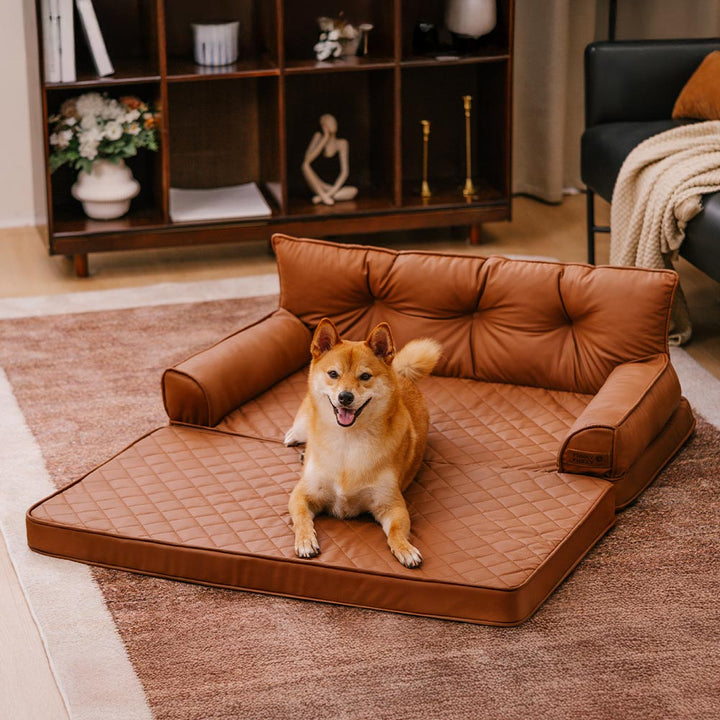 Foldable orthopedic dog bed, large size, made of easy-to-clean faux leather for pets