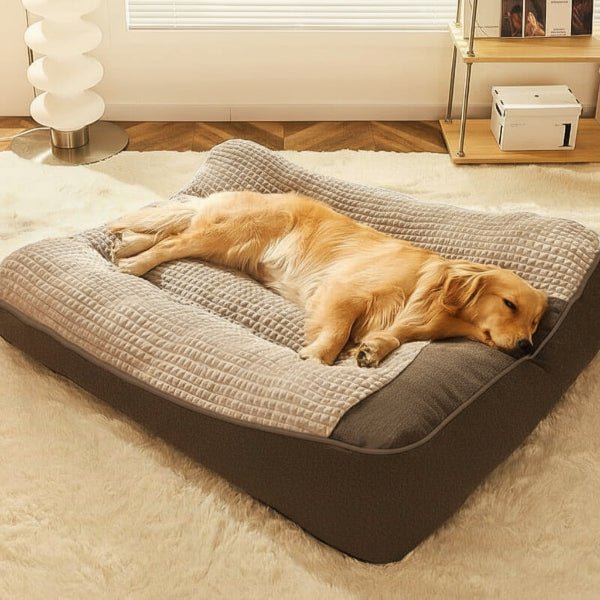 Large orthopedic dog bed with scratch-resistant, durable cover for pet comfort.
