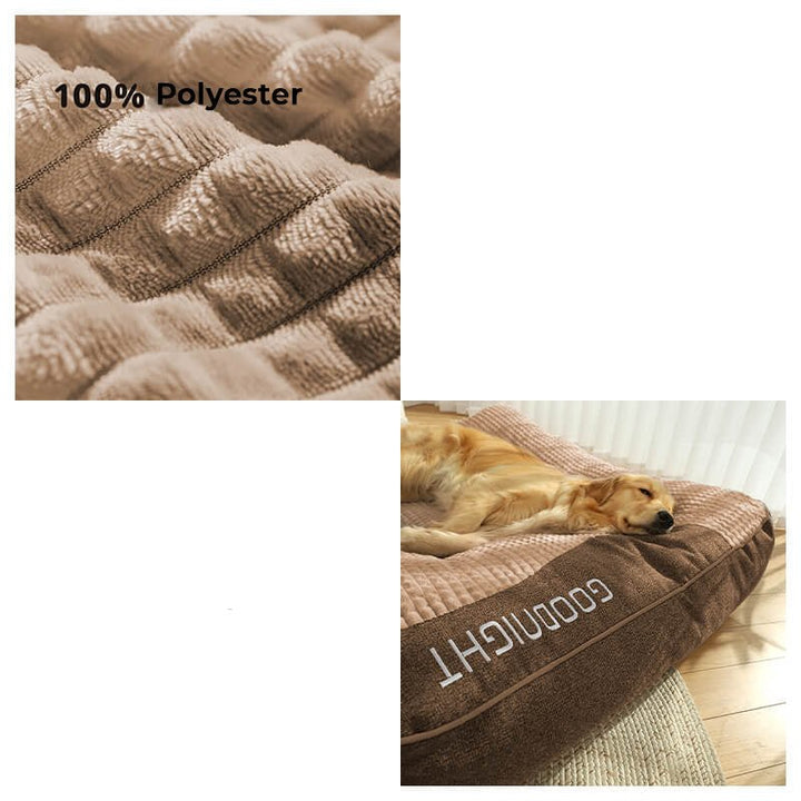 Gray large orthopedic dog bed with a durable, scratch-resistant cover for pet comfort.