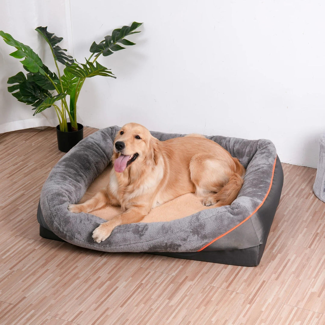 Large orthopedic dog bed with waterproof cover, anti-slip base, providing comfort for pets