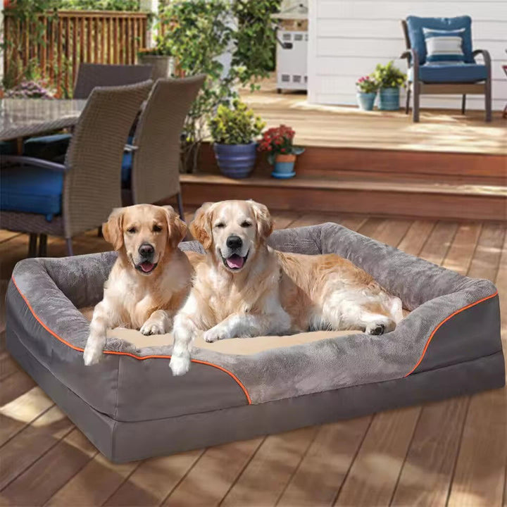 Close-up of washable orthopedic dog bed fabric, highlighting waterproof and durable features