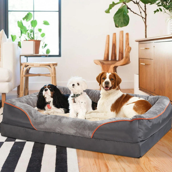 Calming orthopedic dog bed designed for large dogs, showing its non-slip sturdy base
