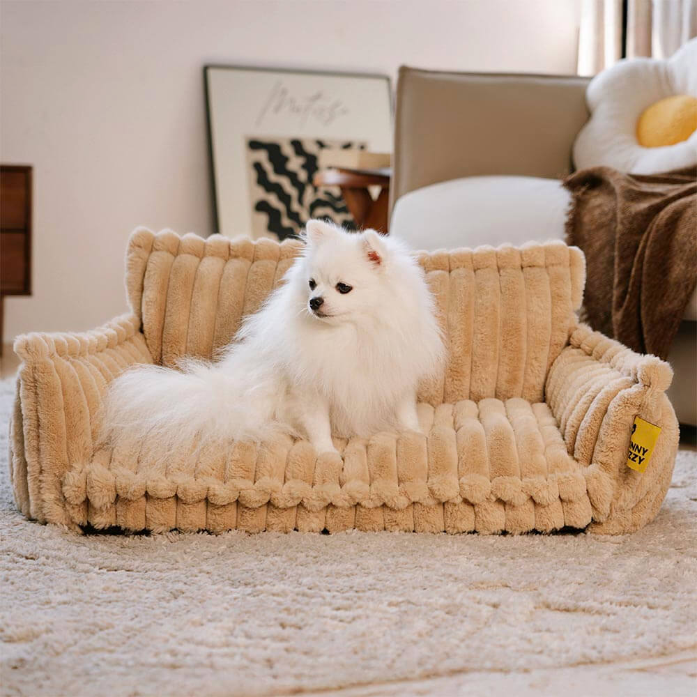 Grey washable dog sofa bed, large, with supportive headrest & removable cover