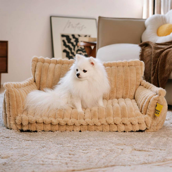 Grey washable dog sofa bed, large, with supportive headrest & removable cover