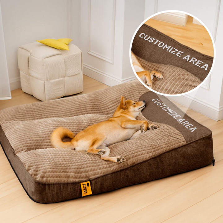 Large orthopedic dog sofa bed with spine support, gray fabric, for big breeds