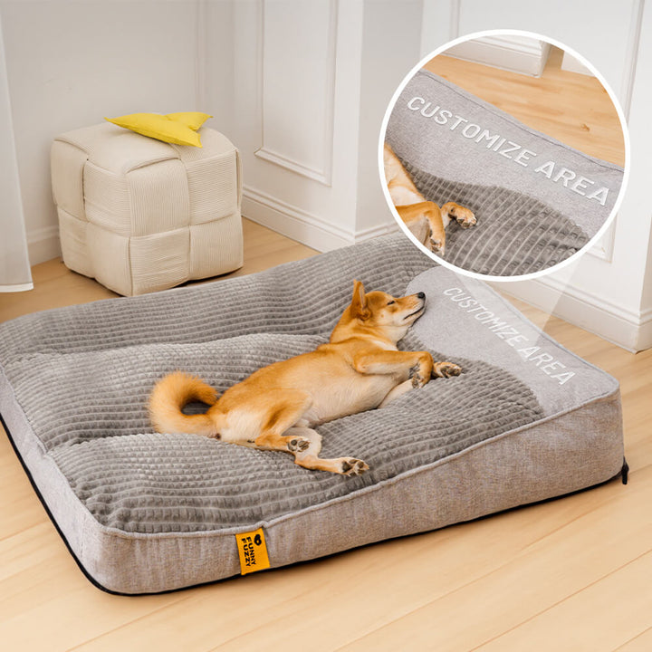 Orthopedic pet bed for large dogs, highlighting its spine-friendly design and soft material