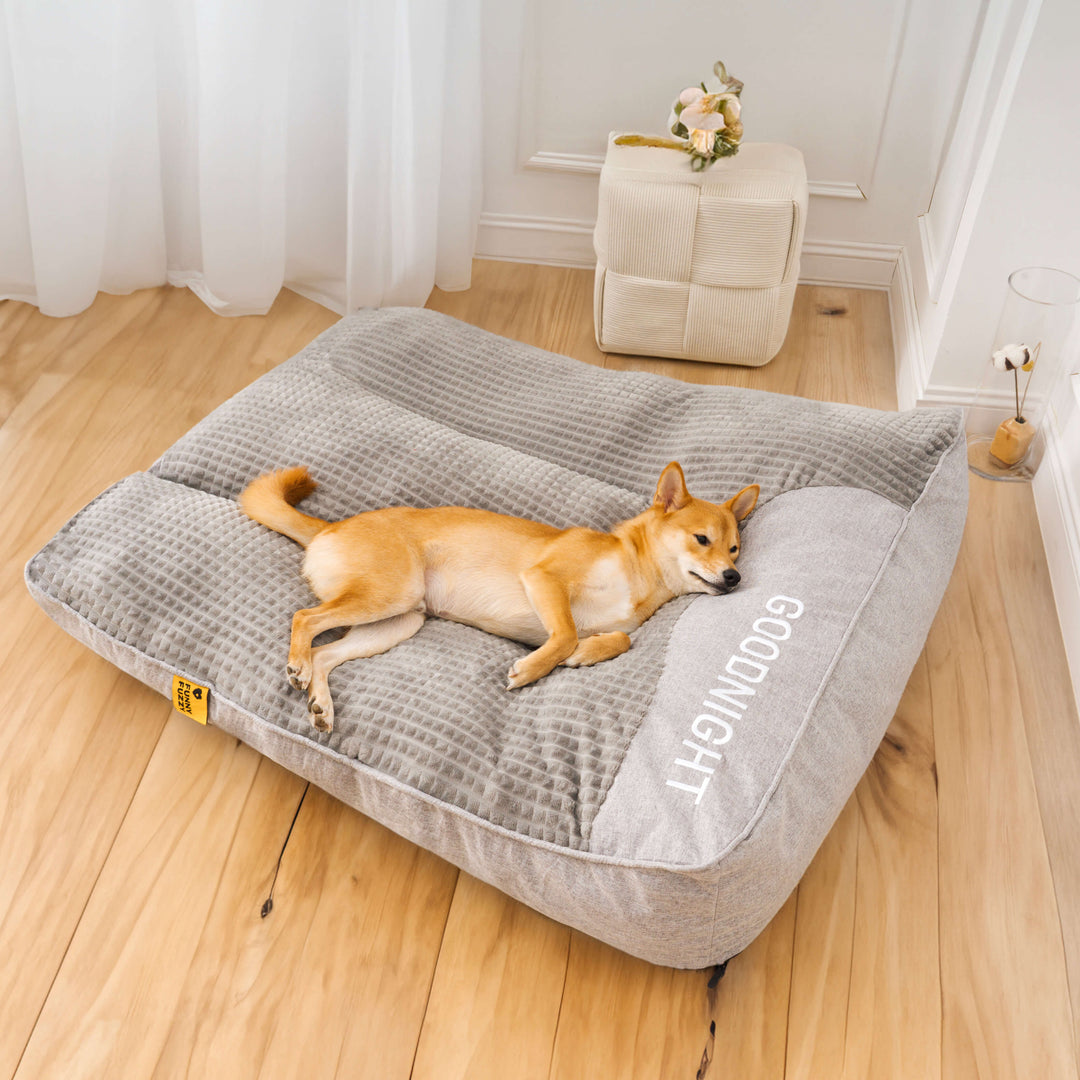 Large orthopedic pet cushion, gray, with a focus on spine support for big breeds