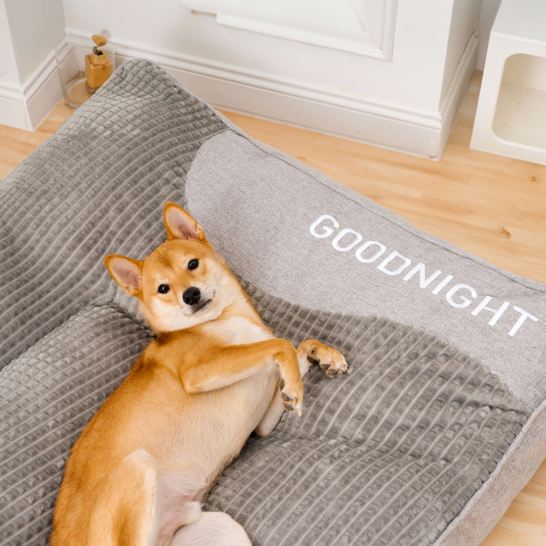 Comfortable gray dog sofa bed, designed with spine support for big dogs' joint health