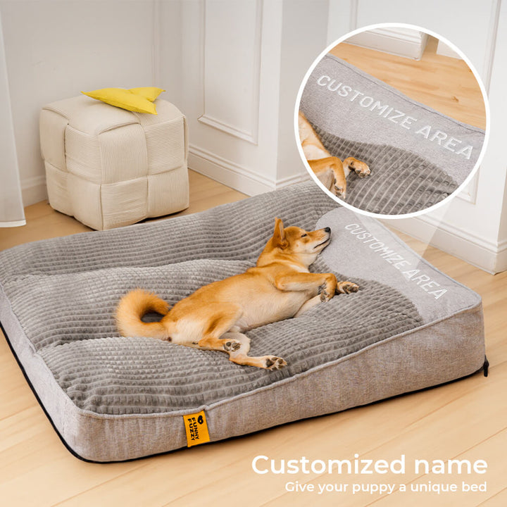 Durable dog sofa bed in living room setting, providing orthopedic support for big dogs