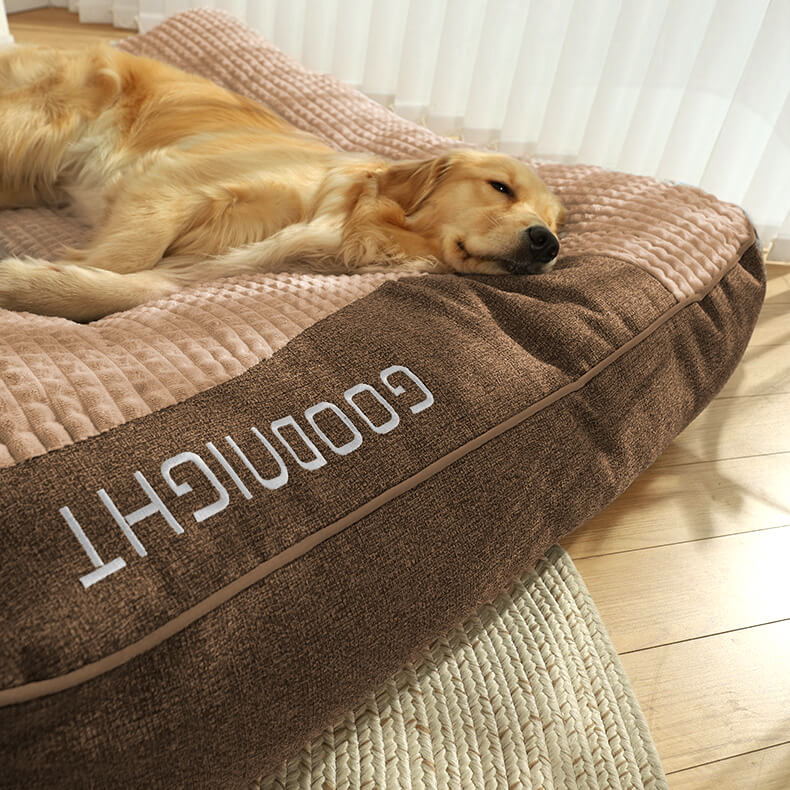 Cozy dog bed with spine support, designed for large breeds' comfort and well-being