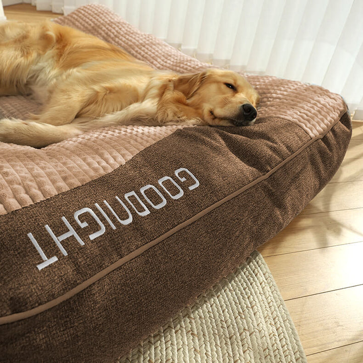 Cozy dog bed with spine support, designed for large breeds' comfort and well-being